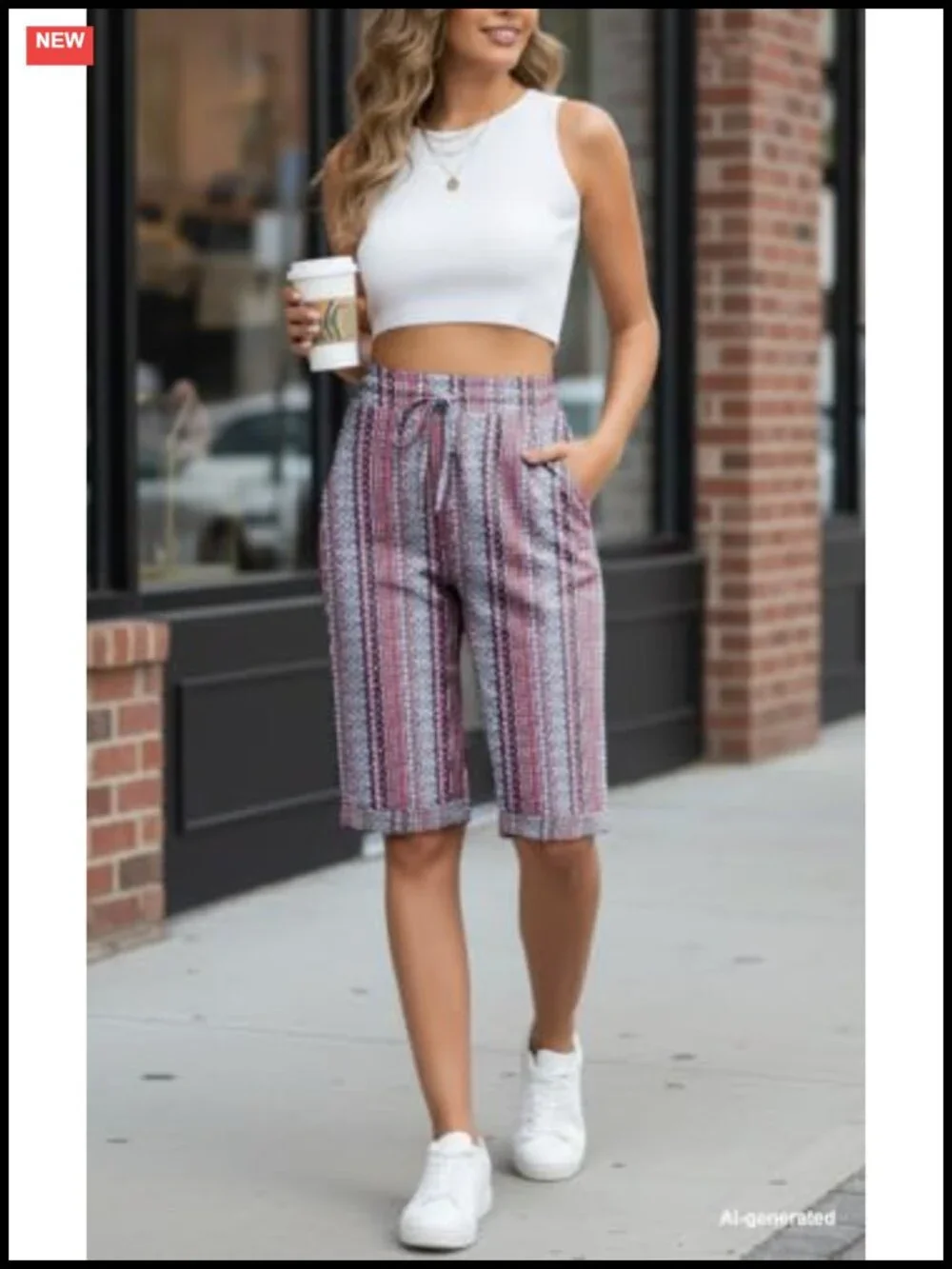 Women's Bermuda Shorts Lightweight Drawstring Knee Length with Pockets